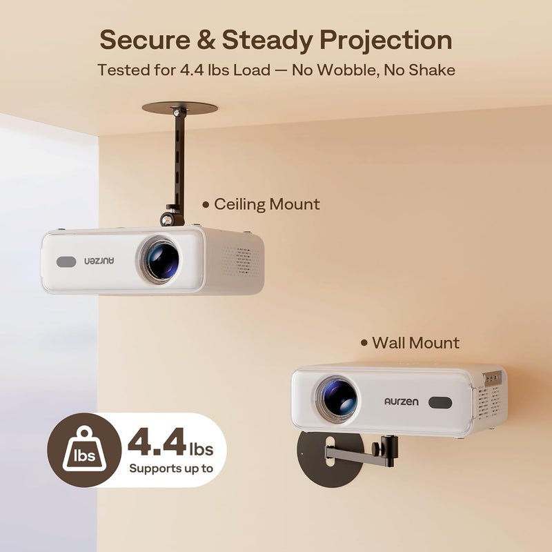 Aurzen Projector Wall Mount Shelf, Wall Use with Adjustable Angle, 360° Rotation and 90° Tilt, Foldable Heavy-Duty Metal Bracket, Supports 4.4 lbs, Compatible with TMY, HAPPRUN, Yaber, Epson - Image 4